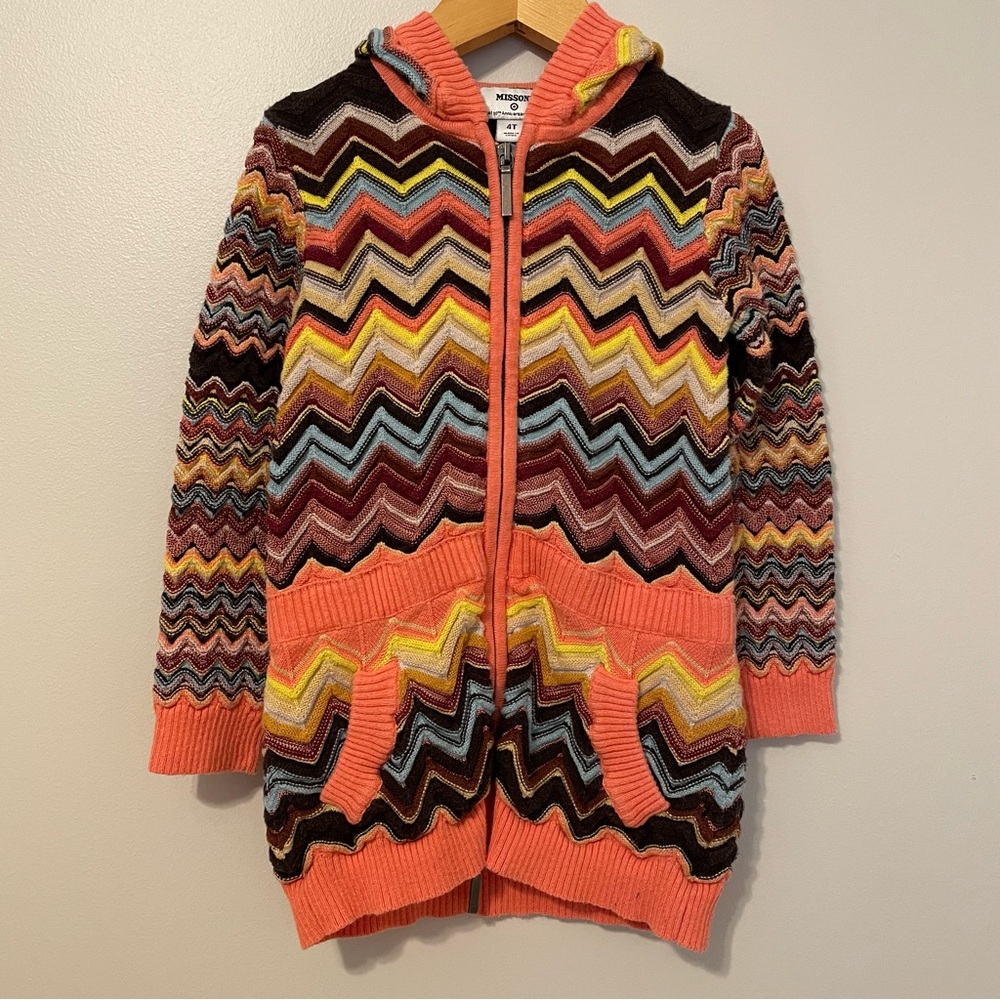 Missoni For Target Toddler Girls Zig Zag Zip-up Hooded Cardigan Sweater Size 4T